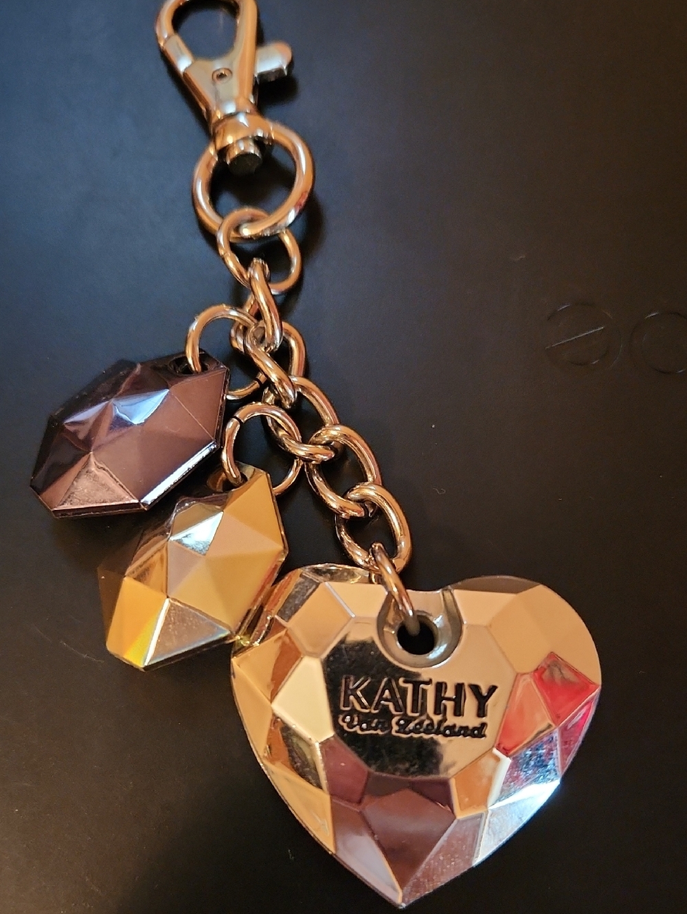 Kathy Van Zeeland Silver & Gun Metal Gray Heart Keychain Charm Bag Charm